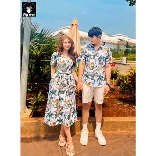 Sơ mi váy đôi fig tree đi biển họa tiết cây dừa mã 181