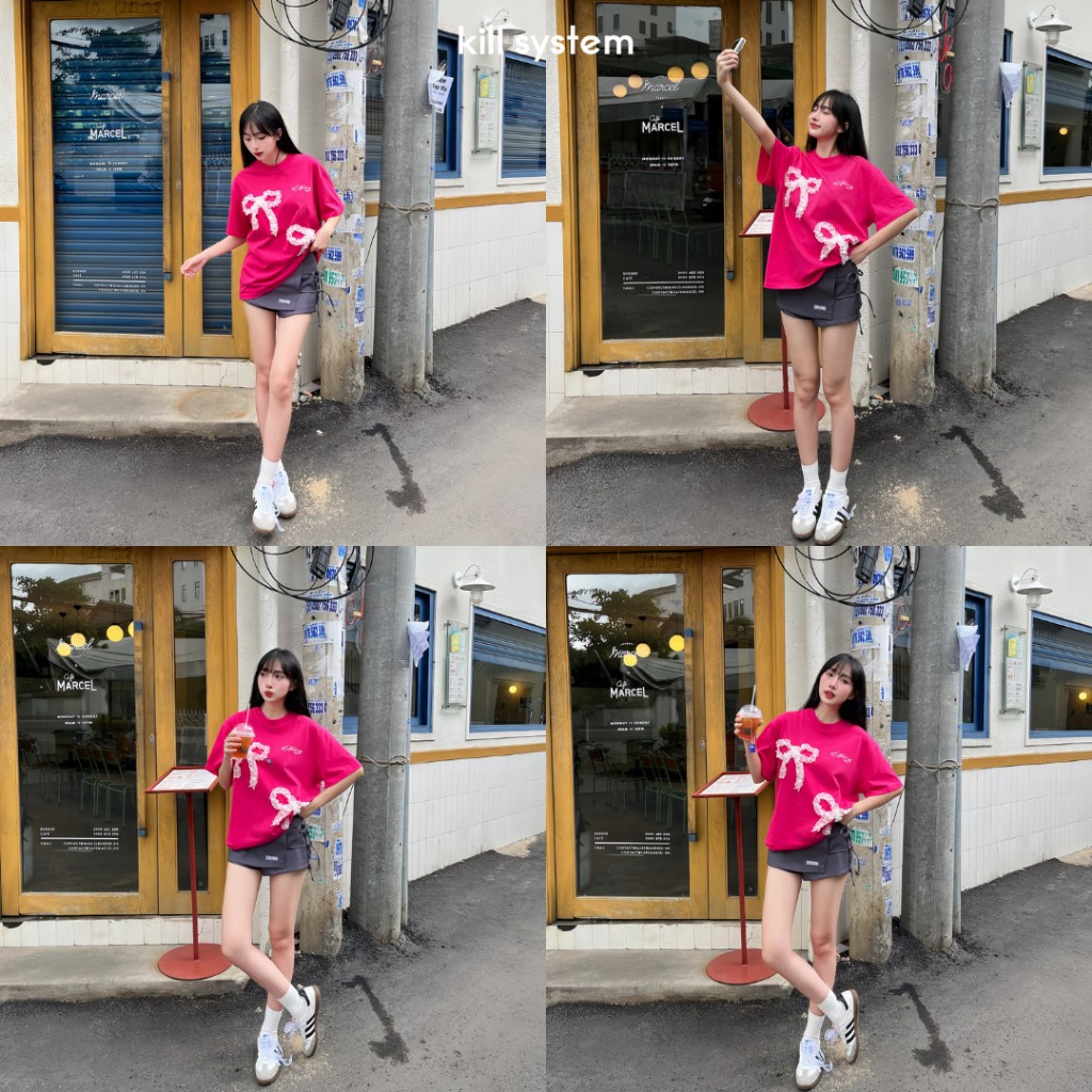 Áo thun Nơ OKAY Killsystem oversize hình nơ nổi may nhún chất cotton | BigBuy360 - bigbuy360.vn
