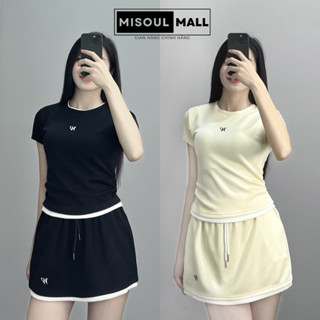 Set Bộ Thêu Chữ W Áo Dúm Eo Chân Váy A Có Lót Quần Viền Trắng Bigsize Misoul Mall , Bộ Chân Váy Phối Trắng Nhún Sườn 290