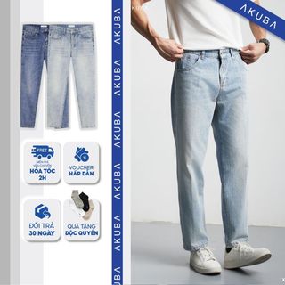 Quần jean nam AKUBA cá tính form slimfit, chất vải dày dặn, tôn dáng, bền màu và giữ form tốt, thoáng khí | 02KP0952