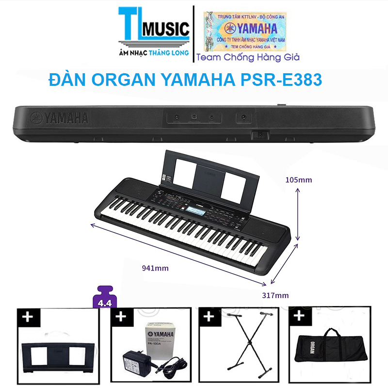 Chính Hãng Yamaha PSR-E383 - Đàn Organ (Keyboard) Yamaha 61 Phím PSR E383 Kèm phụ kiện