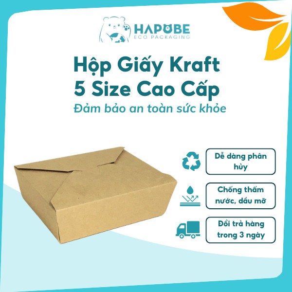 [50 Cái] Hộp Giấy Kraft Đựng Đồ Ăn Dùng 1 Lần 700|750|1000|1400|1500|2000ml Không cửa sổ