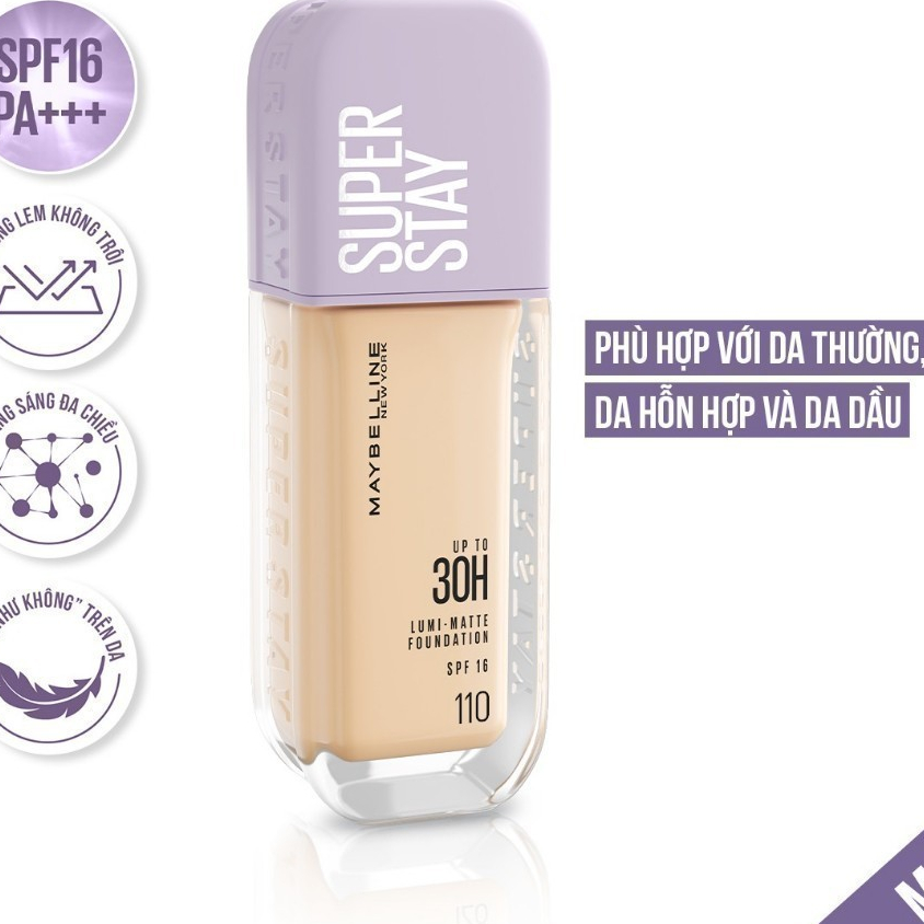 Kem nền bắt sáng Superstay Lumi Matte 30H che phủ siêu nhẹ mặt Maybelline New York