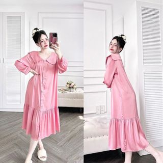 Đầm Tiểu thư Miky, Váy Ngủ chất liệu lụa latin tay dài mềm mịn 65KG