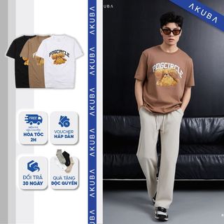 Áo thun nam trơn cotton 2 chiều AKUBA form regular in hình tay ngắn, vải mịn, thấm hút mồ hôi tốt 01J0619