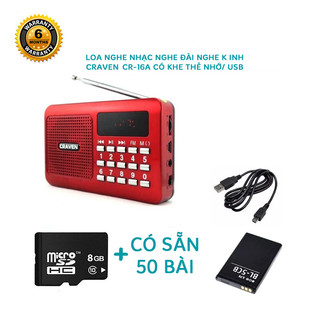 [KÈM THẺ HOẶC KHÔNG THẺ] Loa nghe đài Craven CR-16 hỗ trợ khe USB / thẻ nhớ / jack cắm tai nghe (Đỏ) phụ kiện 1986