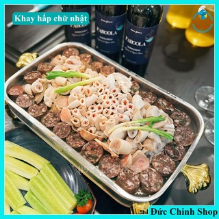 Khay hấp cầy cá mạ vàng, khay hấp Inox 304 Chống gỉ, khay hấp có khay cồn giữ nóng món ăn