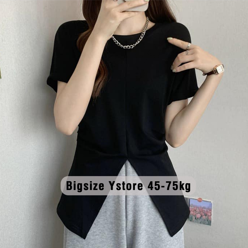 Áo kiểu nữ bigsize, áo thun bigsize nữ Ystore vạt xẻ nhún eo dễ phối đồ
