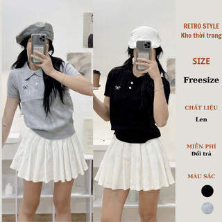 Áo len cổ polo chất lông thỏ thêu nơ - Retrostyle