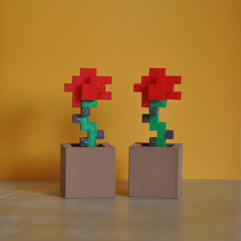 Mô hình hoa hồng gai 8bit 3D Minecraft trưng bày, để bàn trang trí