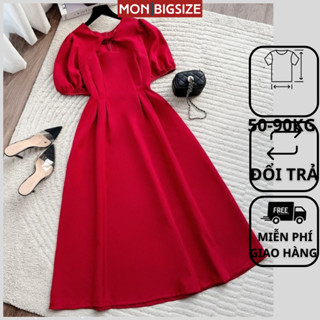 Váy bigsize nữ đầm dự tiệc đi chơi kiểu xoắn cổ dáng xòe chất cotton mềm mịn MON big size 50 - 90kg