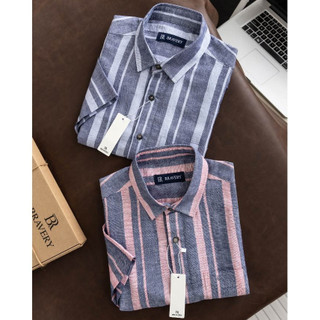 Áo sơ mi linen sọc premium tay ngắn mềm mịn thoáng mát, form regular - Bravery