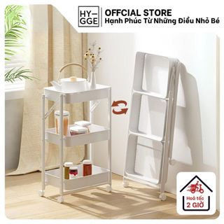 Kệ lưu trữ gấp gọn 3 tầng để đồ đa năng nhà bếp nhà tắm có bánh xe chất liệu kim loại chắc chắn