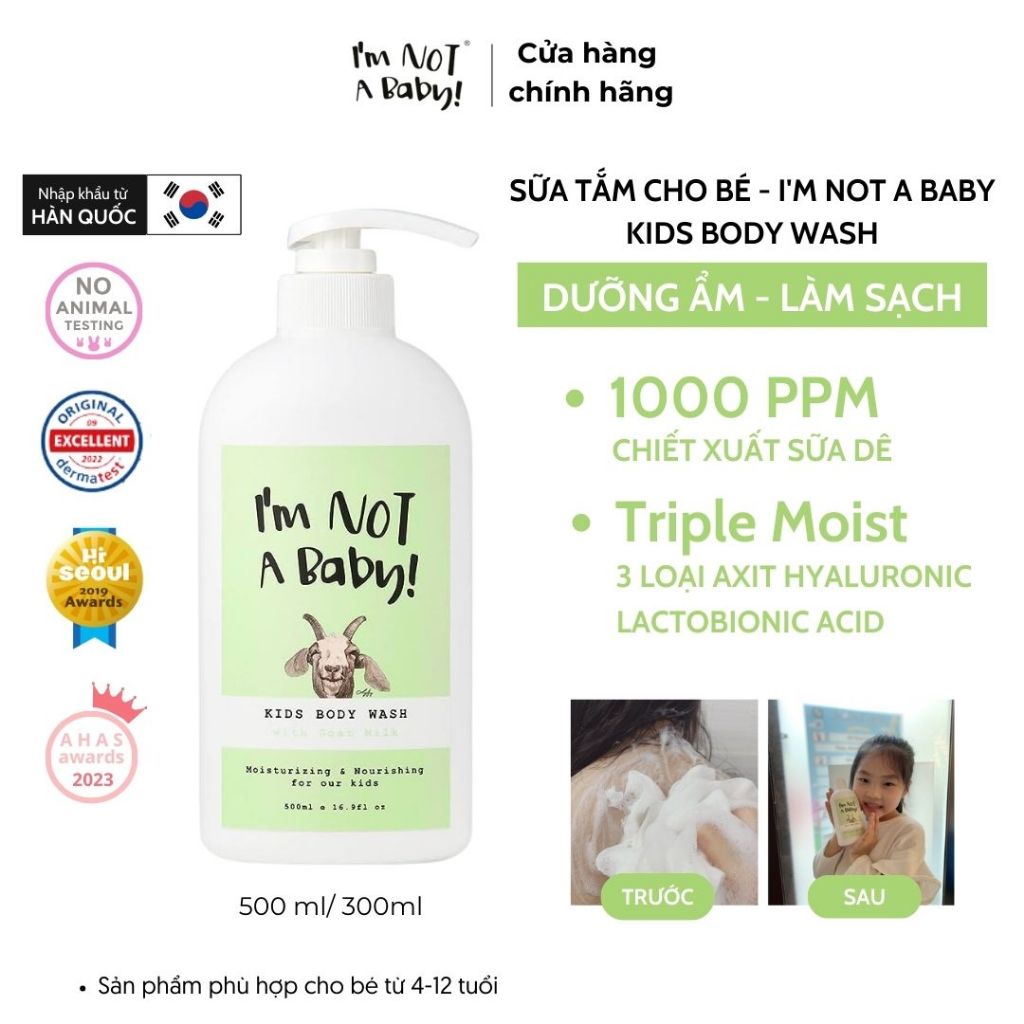 Sữa tắm cấp ẩm Hàn Quốc cho bé I'm NOT A Baby Body Wash With Goat Milk chiết xuất sữa dê
