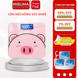 Cân Điện Tử Sức Khỏe MISUMA Hình Heo Hồng, Mặt Kính Cường Lực Chịu Tải Đến 180kg Độ Chính Xác Cao Tuyệt Đối Tặng Kèm Pin