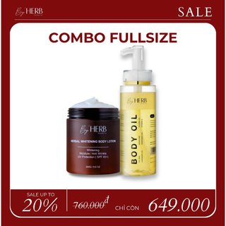 Combo dưỡng trắng da body herbal whitening body lotion 250g và dầu dưỡng da body oil bha by'herb 250ml