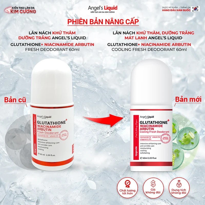 Lăn Nách Khử Mùi Angel Liquid Giảm Thâm Nách 7Day Angel Liquid Glutathione+ Niacinamide Fresh Deodorant 60ml