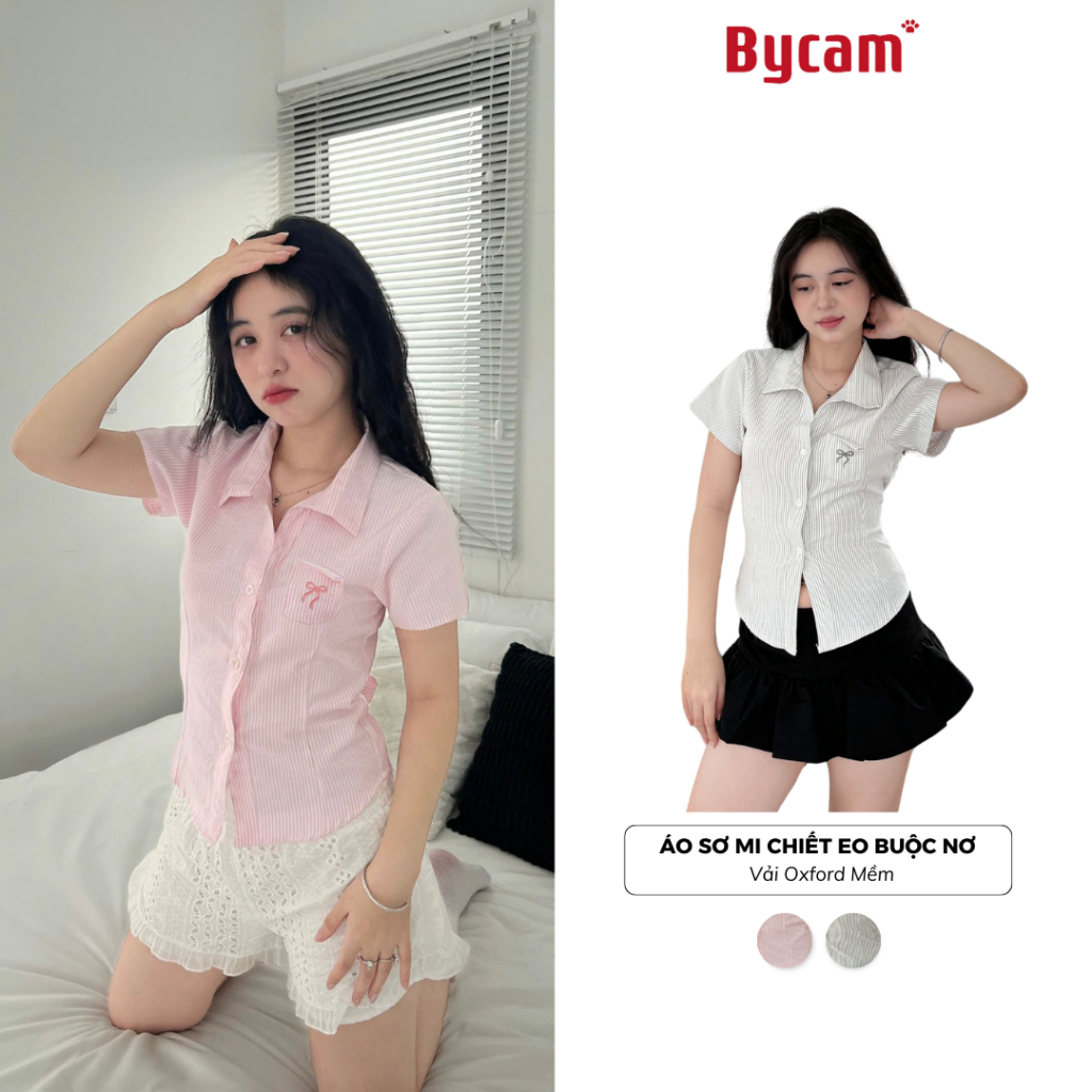 Áo Sơ Mi Chiết Eo 𝑩𝒚𝒄𝒂𝒎𝒄𝒂𝒎 Buộc Nơ Có Túi Ngực Dành Cho Nữ Phong Cách Hàn Quốc AMN004 | BigBuy360 - bigbuy360.vn