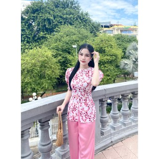 [Áo Lẻ ] Áo bà ba hoa tay phồng búp chất lụa mango mát mịn  (không kèm quần) -SÍN STORE-L02A