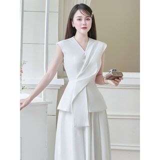 Đầm Lụa Trắng MAY M18 - Váy Lụa Trắng Peplum Thiết Kế Sang Trọng Thanh Lịch Chuẩn MAY