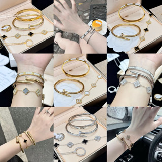   Set mix sẵn  Vòng tay đinh titan cao cấp không han gỉ lắc tay cỏ 4 lá siêu hot 