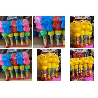 khay 20 lọ kẹo dẻo trái cây kèm đồ chơi con vịt ,gà  bóp kêu