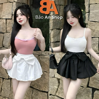 Sét áo 2 dây phối ren và chân váy Nơ có quần trong