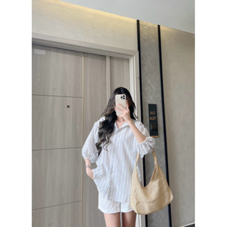  Set   lẻ áo   lẻ quần sơ mi linner cổ trụ form rộng kèm quần trắng Samhyewear Thời Trang Nữ 