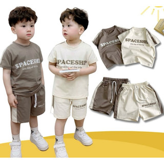 Bộ cộc tay Bernie chữ Spaceship chất cotton co giãn thoải mái, thấm hút mồ hôi tốt