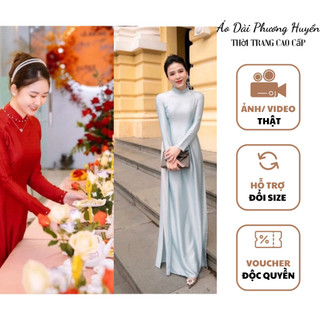 Áo dài lụa vân gỗ thiết kế truyền thống 2 tà,Áo dài truyền thống chất liệu lụa vân gỗ cao cấp- Áo Dài Phương Huyền