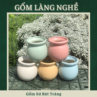 Chậu sen đá, chậu trồng cây gốm tráng men hình túi cute màu pastel dễ thương cao 8cm miệng 8cm