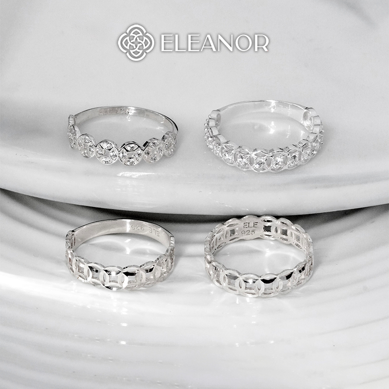 Nhẫn bạc nữ Eleanor Accessories thiết kế hình kim tiền đính đá nhẫn bạc 925 phụ kiện trang sức 8049