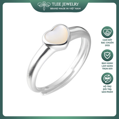 Nhẫn bạc nữ TLEE, nhẫn nữ trái tim khảm trai trắng lạ mắt TLEE JEWELRY