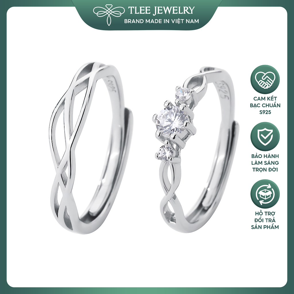 Nhẫn đôi bạc TLEE dáng freesize mẫu Give me dành cho cặp đôi TLEE JEWELRY
