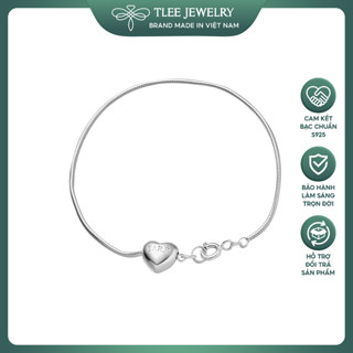Lắc tay bạc nữ TLEE dây xích mo, dây mì xỏ Charm tim phồng bóng khắc chữ miễn phí theo yêu cầu TleeJewelry LT0400