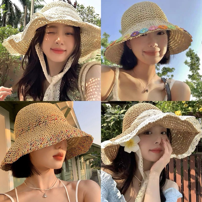 Mũ Cói Xinh Đi Biển Phong Cách Vintage Thêu Hoa Phối Ren Xinh Xắn | BigBuy360 - bigbuy360.vn