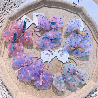 SET 2 Dây cột tóc buộc tóc nơ cute in họa tiết bi cho bé gái