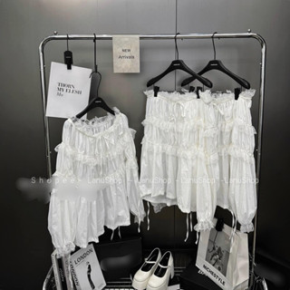 [New] Áo Váy Rút Dây Mặc Nhiều kiểu Dáng rộng Sang Chảnh, Áo trễ Vai trắng pha ren điệu đà