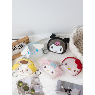 Túi móc khoá trong suốt hoạ tiết hoạt hình Sanrio kuromi gấu dâu thỏ - Ví mini đựng tiền xu, thẻ xe có khoá kéo tiện lợi
