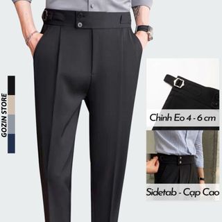Quần âu nam cạp cao Sidetab 2 khuy baggy suông đen, quần âu nam hàn quốc lưng cao công sở cao cấp GOZIN.STORE