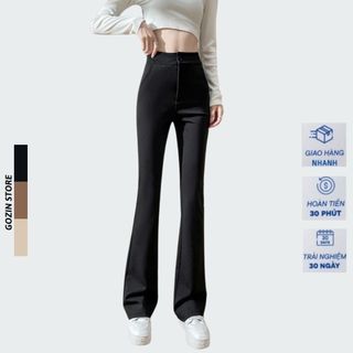 Quần ống loe GOZIN.STORE lưng cạp cao cúc vải nữ dài suông loe culottes màu đen nâu