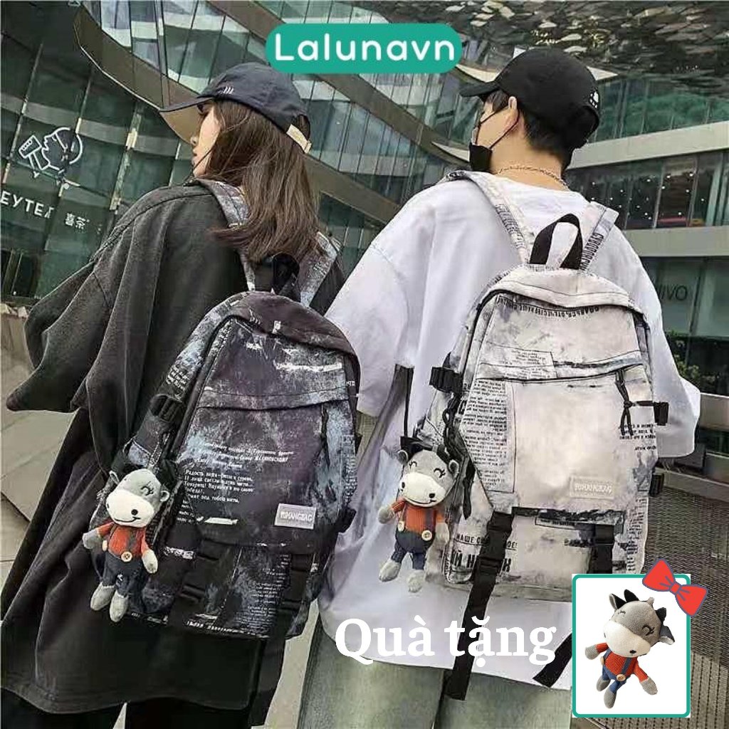 Balo đi học nam nữ ulzzang đựng Laptop tặng Móc Dê Loang cho học sinh style Hàn Quốc unisex Lalunavn - B28