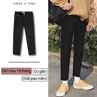 [Tiền Nào Của Đấy]Quần Jean Nam Đen Ống Đứng Cho Học Sinh Đi Học, Đi Làm Dáng Slimfit Vải Co Giãn 4 Chiều Không Phai Màu