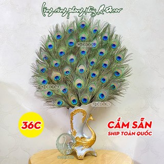 Bình lông công phong thủy Cắm Sẵn 36 cành mắt to, Mã bình BC03, chất liệu nhựa Composite