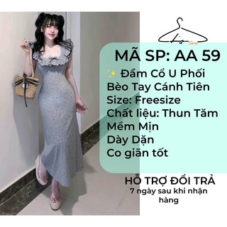 Đầm Cổ U Tay Cánh Tiên Bèo Dáng Dài Hoạ Tiết in Nơ Phù Hợp Đi Chơi Đi tiệc