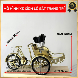 Mô hình xe sắt trang trí nhà cửa mô hình xe trang trí quà tặng thủ công mỹ nghệ sắt - Màu Đồng - Dài 25cm - xích lô sắt