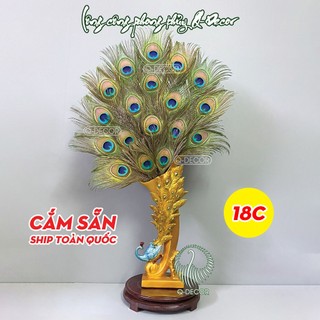 Bình lông công phong thủy CẮM SẴN Q Decor, 18 cành, mắt to 4-6cm