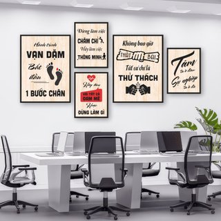 Slogan  decor dán tường, tranh động lực trang trí bàn làm việc bộ 6 tấm, chất liệu formex dày 5mm, có sẵn keo dán.