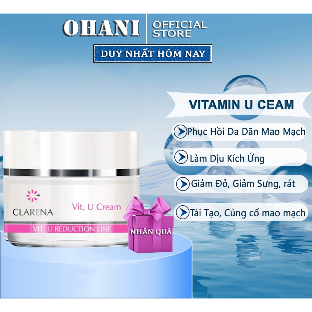   HÀNG CÔNG TY  Kem Nuôi Dưỡng Da Dãn Mao Mạch Mỏng Đỏ Kích Ứng CLARENA VIT. U CREAM - 50ml 
