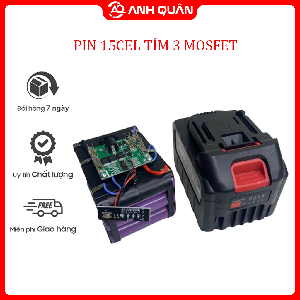 Pin Makita 15 Cell Tím Có Đèn Báo Pin Bảo Hành 6 Tháng
